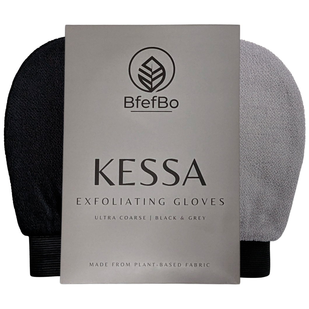 BfefBo Kessa Exfoliating Gloves, Black & Grey, Ultra-coarse hammam mitt, Plant-based